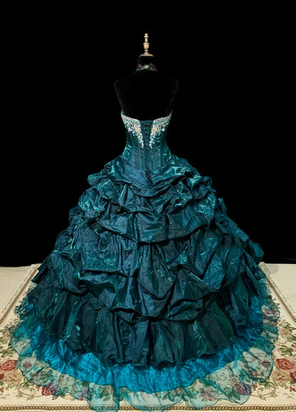 Gorgeous Sweetheart Neckline Crystal Pleated Tiered Tulle Beading Ball Gown Sweet 16 Dress Evening Dress  D1879