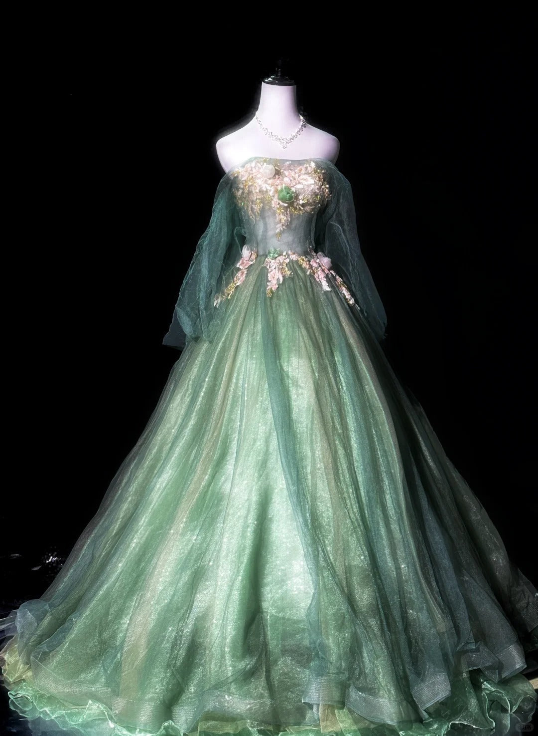 Gorgeous Strapless Applique Tiered Tulle Party Dress Sweet 16 Dress Long Prom Dress  D1880