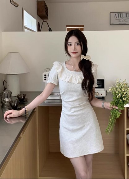 Fashion Crew Neck Pleated Ruffle Short Skirt Summer Seaside Dress Women Date Dress  D1922