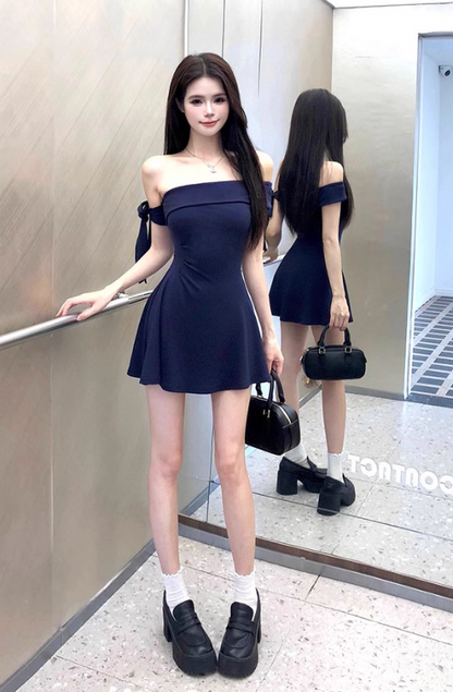 Minimalist A Line Asymmetrical Neck Backless Casual Summer Skirt Short Women Dress  D1938