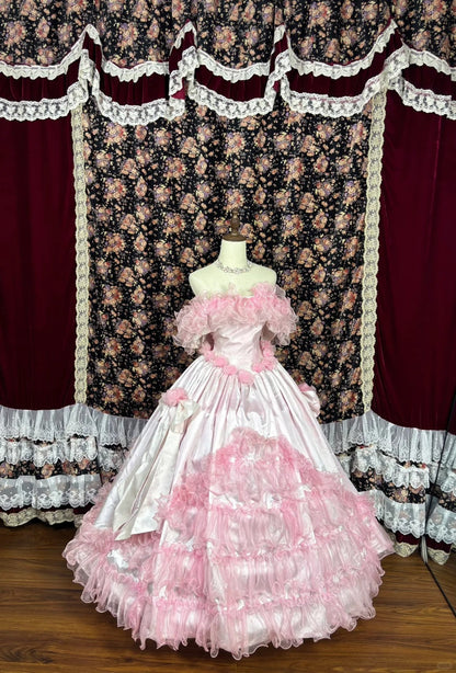 Sweet Off the Shoulder Handmade Flower Pleated Tulle Evening Dress Cocktail Dress Quinceanera Prom Dress D1990