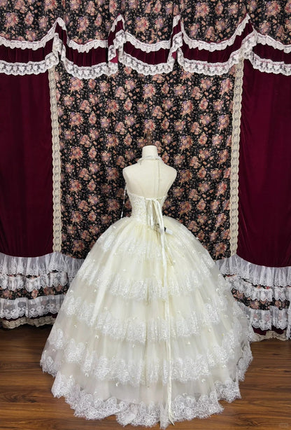 Beauty Strapless Flower Bowknot Rhinestone Lace Pleated Ball Gown Quinceanera Dress Birthday Dress Prom Dress D2011