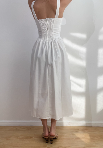 Minimalist Square Neck Lace up Long Skirt Vacation Casual Dress Women Summer Date Dress    D2038