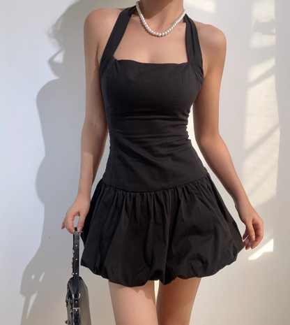 Casual Halter Pleated Short Skirt Party Date Dress Women Summer Dress   D2039