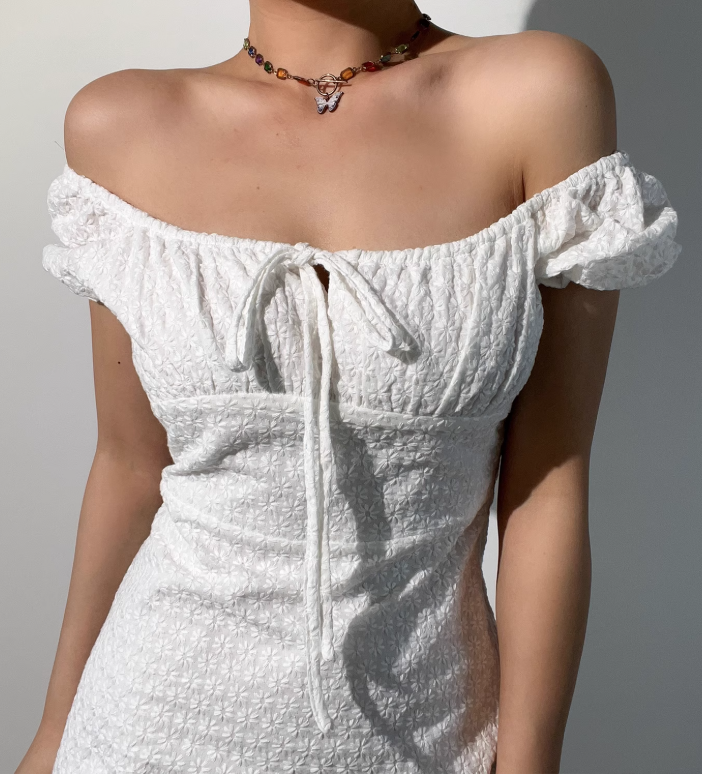 Versatile Off the Shoulder Lace Up Short Skirt Summer Vacation Seaside Dress Women Dress  D2048