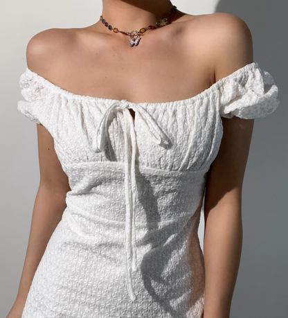 Versatile Off the Shoulder Lace Up Short Skirt Summer Vacation Seaside Dress Women Dress  D2048