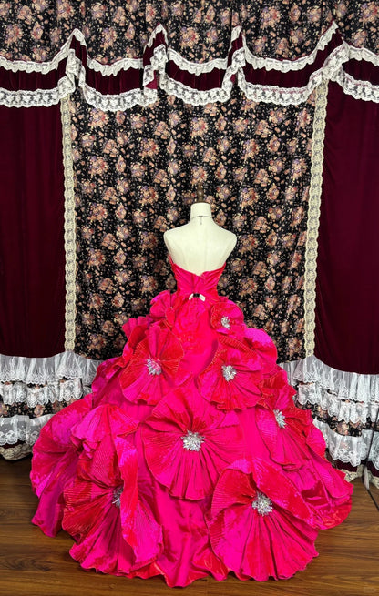 Beauty Strapless Crystal Flower Ball Gown Evening Dress Prom Dress Graduation Dress D2083