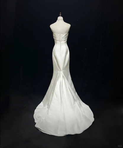 Elegant Spaghetti Straps Pleated Satin Floor Length Prom Dress Evening Dress Birthday Party Dress  D2116