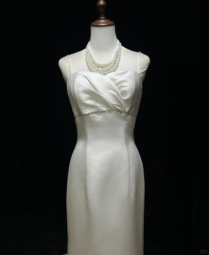 Elegant Spaghetti Straps Pleated Satin Floor Length Prom Dress Evening Dress Birthday Party Dress  D2116