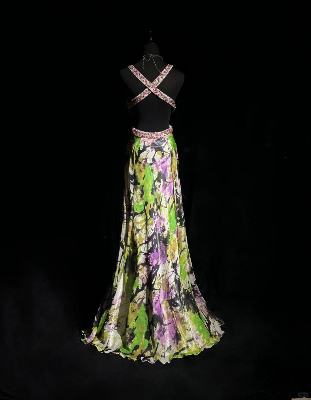 Beauty Spaghetti Straps Print Floral Backless Mermaid Prom Dress Evening Dress   D2118