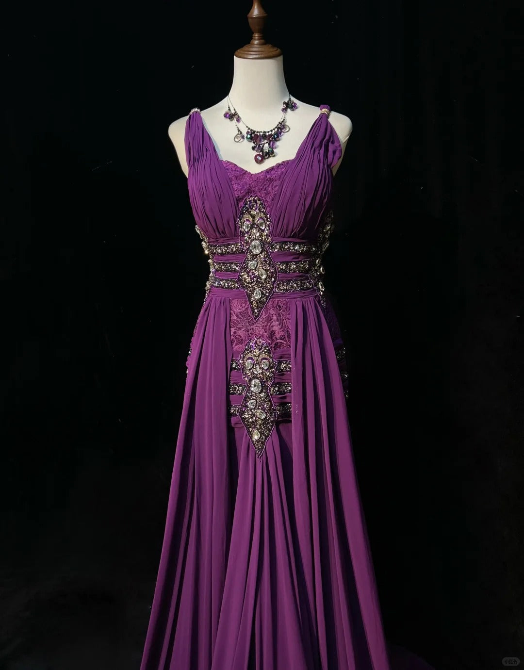 Vintage Crystal Pleated Floor Length Prom Dress Evening Dress Birthday Dress Gala Dress   D2122