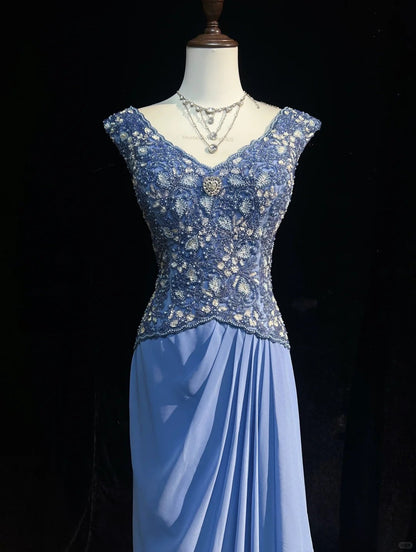 Gergous V-neck Beading Sequins Pleated Floor Length Prom Dress Evening Dress Party Dress   D2125