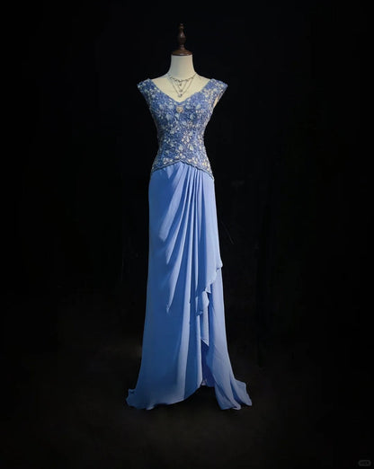 Gergous V-neck Beading Sequins Pleated Floor Length Prom Dress Evening Dress Party Dress   D2125