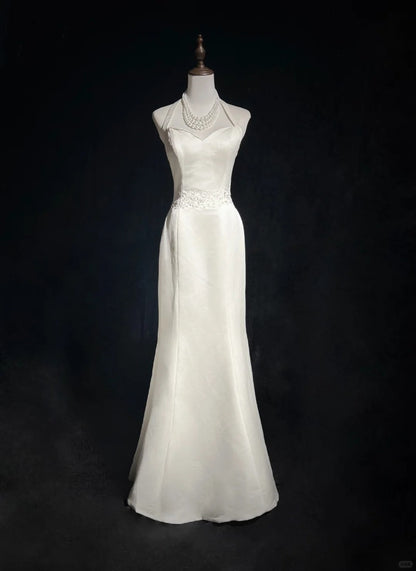 Beauty Halter Embroidered Floor Length Prom Wedding Dress Evening Dress Party Dress   D2126