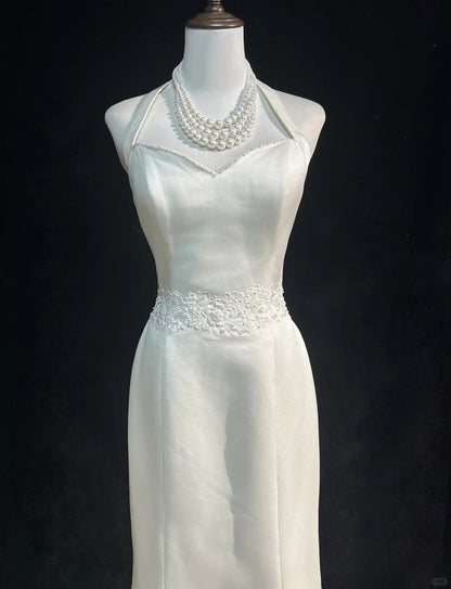 Beauty Halter Embroidered Floor Length Prom Wedding Dress Evening Dress Party Dress   D2126