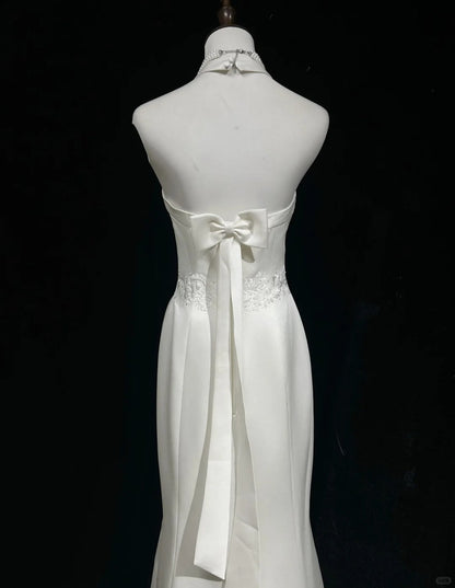 Beauty Halter Embroidered Floor Length Prom Wedding Dress Evening Dress Party Dress   D2126