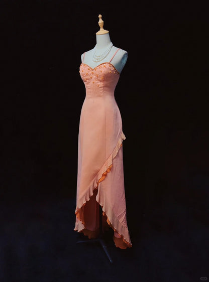 Beauty Spaghetti Straps Beading Asymmetical Ruffle Hem Prom Dress Evening Dress Party Dress   D2127