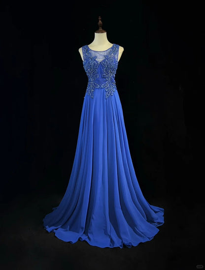 Gorgeous Crew Neck Beading Sequins Pleated Prom Dress Evening Dress Party Dress   D2128