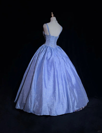Sweet Spaghetti Straps Crystal Crystal Pleated Ball Gown Prom Dress Evening Dress Birthday Dress   D2132