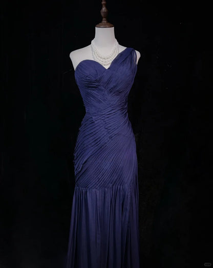 Beauty Asymmetrical Shoulder Pleated Backless Prom Dress Evening Dress Party Dress  D2133