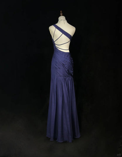 Beauty Asymmetrical Shoulder Pleated Backless Prom Dress Evening Dress Party Dress  D2133