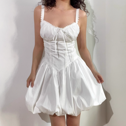 Sweet Spaghetti Straps Lace up Pleated Short Dress Women Teenage Girl Date Dress D2145