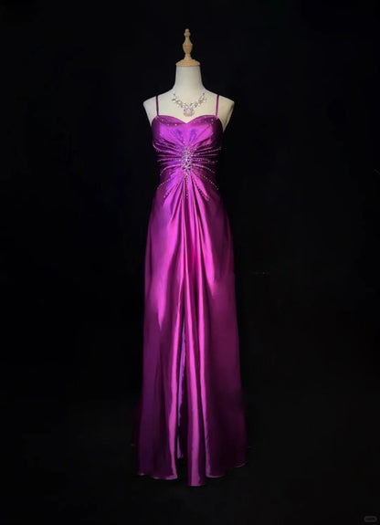Gorgeous Spaghetti Straps Crystal Pleated Prom Dress Evening Dress Gala Dress Long Gown D2157