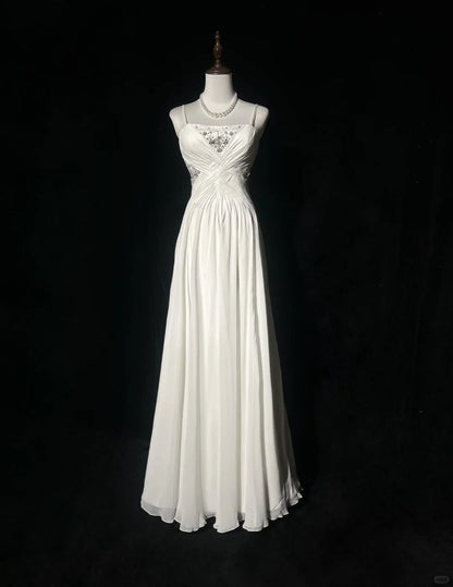 Elegant Spaghetti Straps Crystal Pleated Prom Dress Evening Dress Gala Dress  D2162
