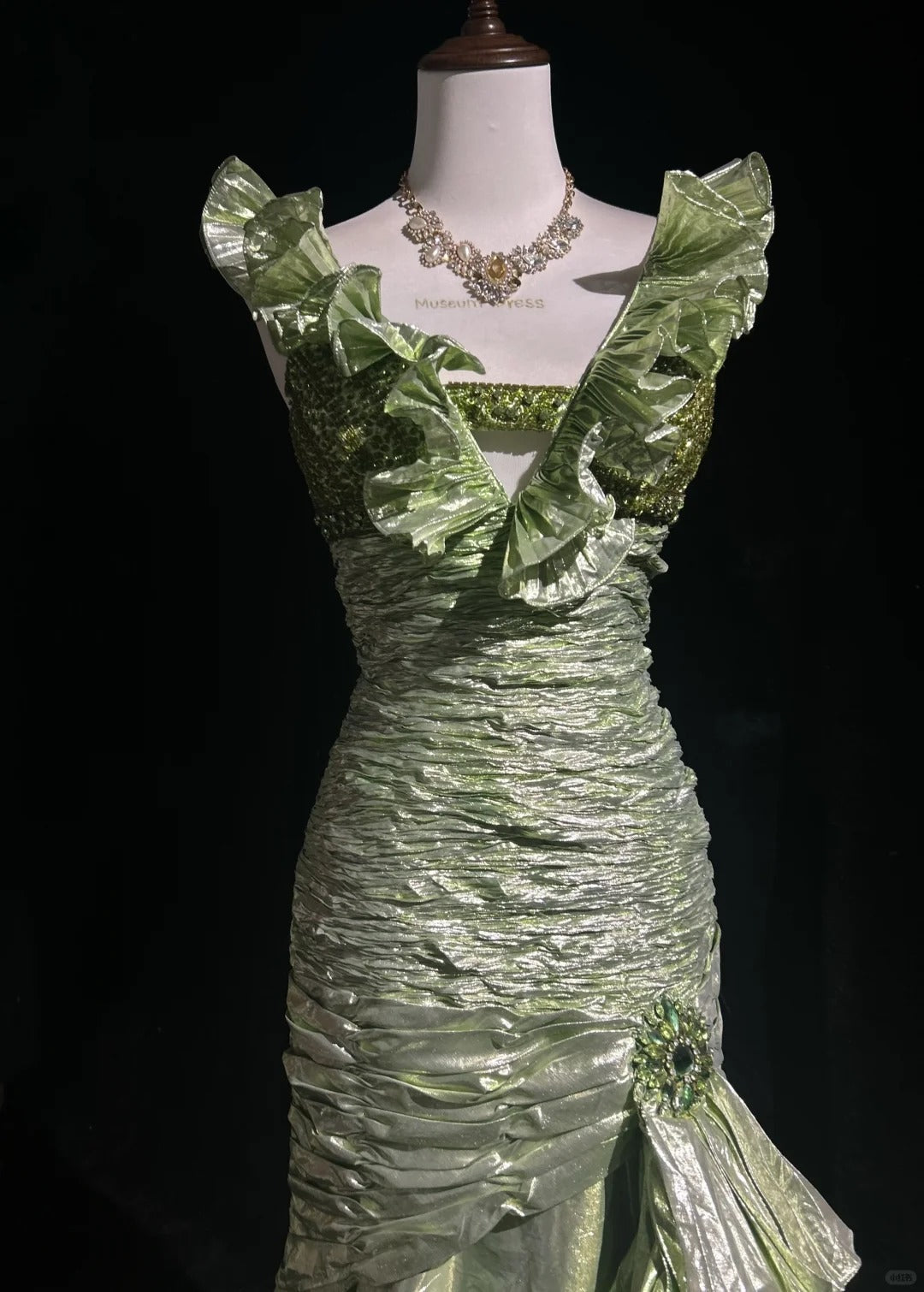 Beauty Ruffle Sequins Pleated Floor Length Prom Dress Evening Dress Gala Dress   D2163