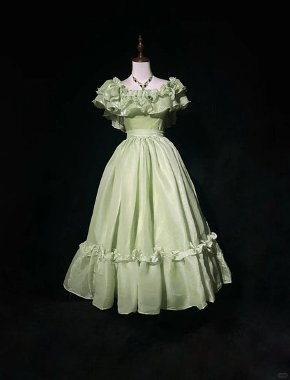 Sweet Square Neckline Ruffle Pleated with Bowknot Prom Dress Evening Dress Gala Dress    D2166