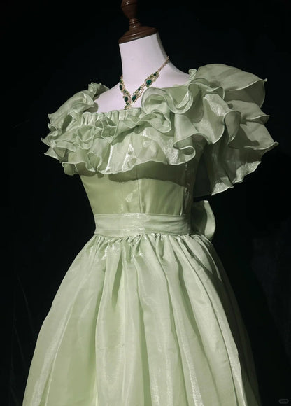Sweet Square Neckline Ruffle Pleated with Bowknot Prom Dress Evening Dress Gala Dress    D2166