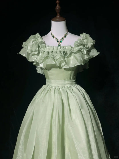 Sweet Square Neckline Ruffle Pleated with Bowknot Prom Dress Evening Dress Gala Dress    D2166