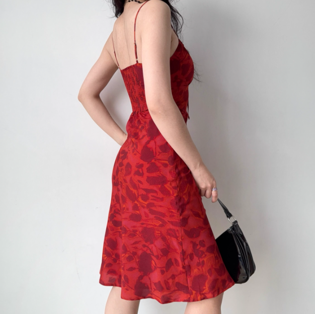 Vacation Spaghetti Straps Lace-up Print Short Date Skirt Women Teenage Girl Summer Seaside Dress   D2173