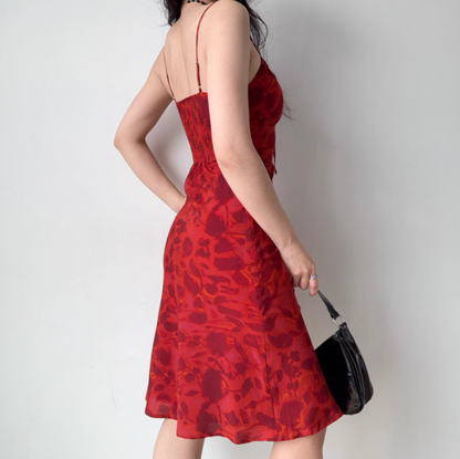 Vacation Spaghetti Straps Lace-up Print Short Date Skirt Women Teenage Girl Summer Seaside Dress   D2173