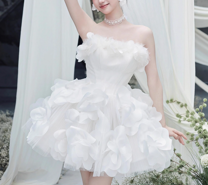 Beauty White Strapless Short Prom Dress Back to School Outfits Homecoming Dress Quinceanera Dress Party Dress  D2195