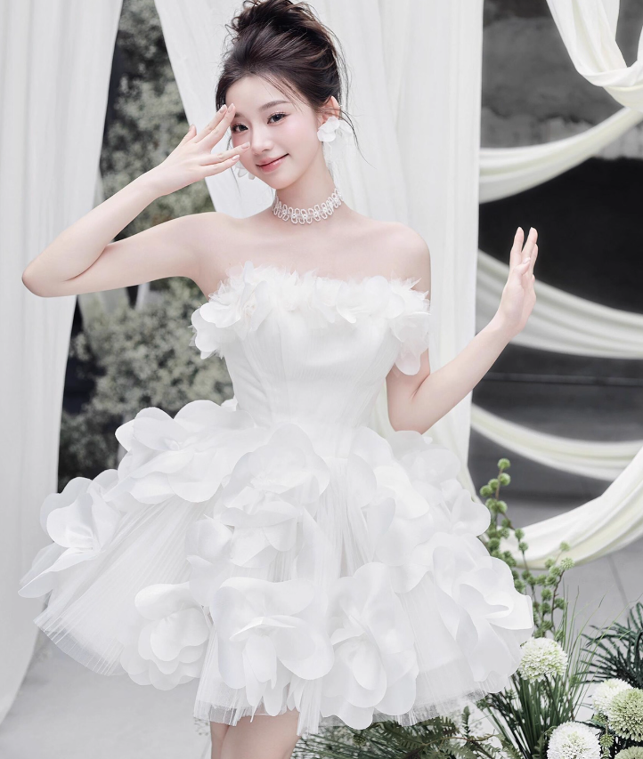 Beauty White Strapless Short Prom Dress Back to School Outfits Homecoming Dress Quinceanera Dress Party Dress  D2195