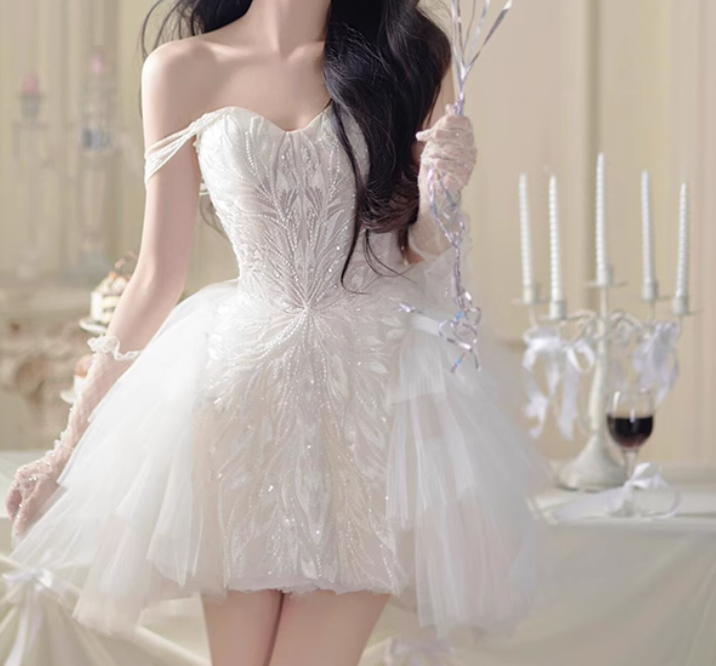Beauty Sweetheart Neckline Tulle Pleated Short Prom Dress Back to School Outfits Homecoming Dress Sweet 16 Dress Party Dress  D2201