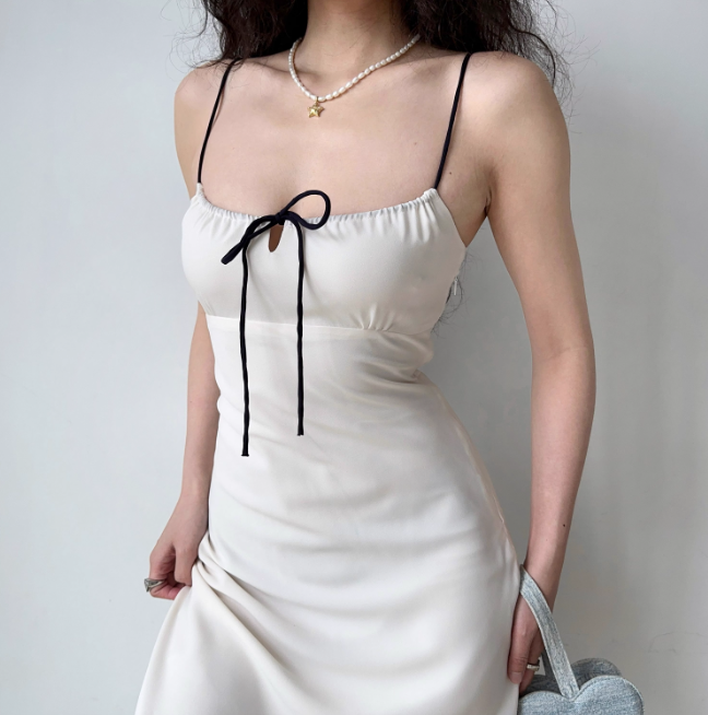 Minimalist Spaghetti Straps Lace up Women Teenage Girl Summer Date Dress Casural Dress  D2223