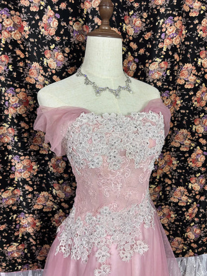 Sweet Off the Shoulder Appliques Tulle Floor Length Prom Dress Evening Dress Party Dress      D2225