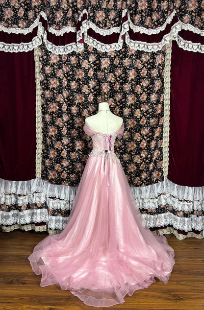 Sweet Off the Shoulder Appliques Tulle Floor Length Prom Dress Evening Dress Party Dress      D2225