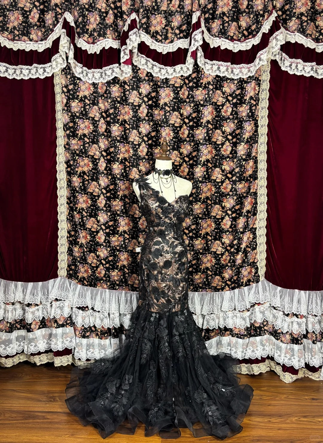 Gorgeous Black Asymmetrical Shoulder Embroidered Flower Floor Length Prom Dress Evening Dress Party Dress   D2227