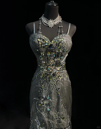 Gorgeous Prom Dress Spaghetti Straps Crystal Backless Gala Dress Evening Dress    D2250