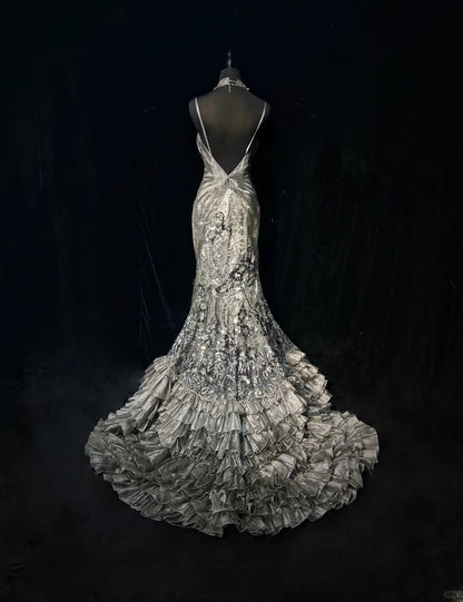 Gorgeous Prom Dress Spaghetti Straps Crystal Backless Gala Dress Evening Dress    D2250