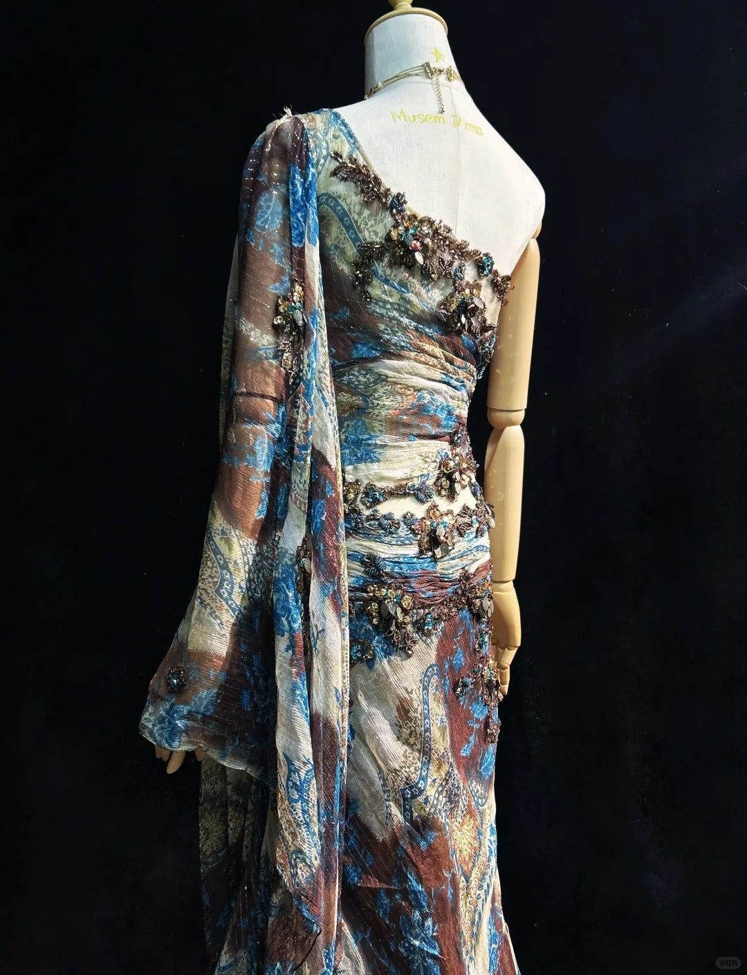 Enigmatic Prom Dress Asymmetrical Sleeve Vintage Sequin Gala Dress Evening Dress Customized Dress    D2253
