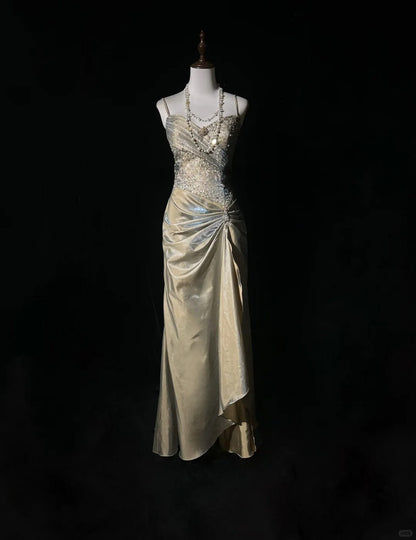 Elegant Prom Dress Spaghetti Straps Beading Pleated Gala Dress Evening Dress Customized Dress   D2255
