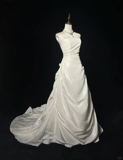 Elegant Prom Dress Strapless Beading Pleated Wedding Dress Evening Dress Customized Dress D2258