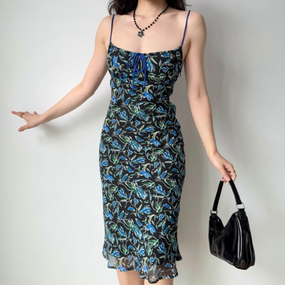 Elegant Vacation Dress Spaghetti Straps Print Women Summer Seaside Dress Teenage Girl Date Dress  D2260
