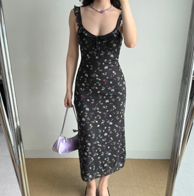 Vacation Women Dress Ruffle Print Floral Summer Seaside Dress Teenage Girl Date Dress  D2262