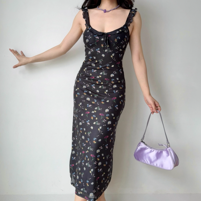 Vacation Women Dress Ruffle Print Floral Summer Seaside Dress Teenage Girl Date Dress  D2262