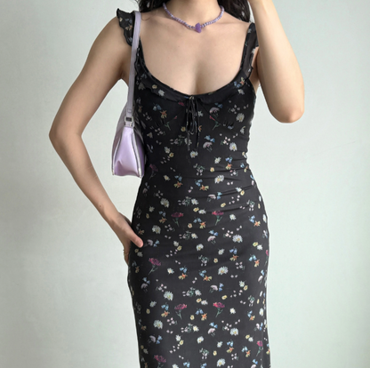 Vacation Women Dress Ruffle Print Floral Summer Seaside Dress Teenage Girl Date Dress  D2262